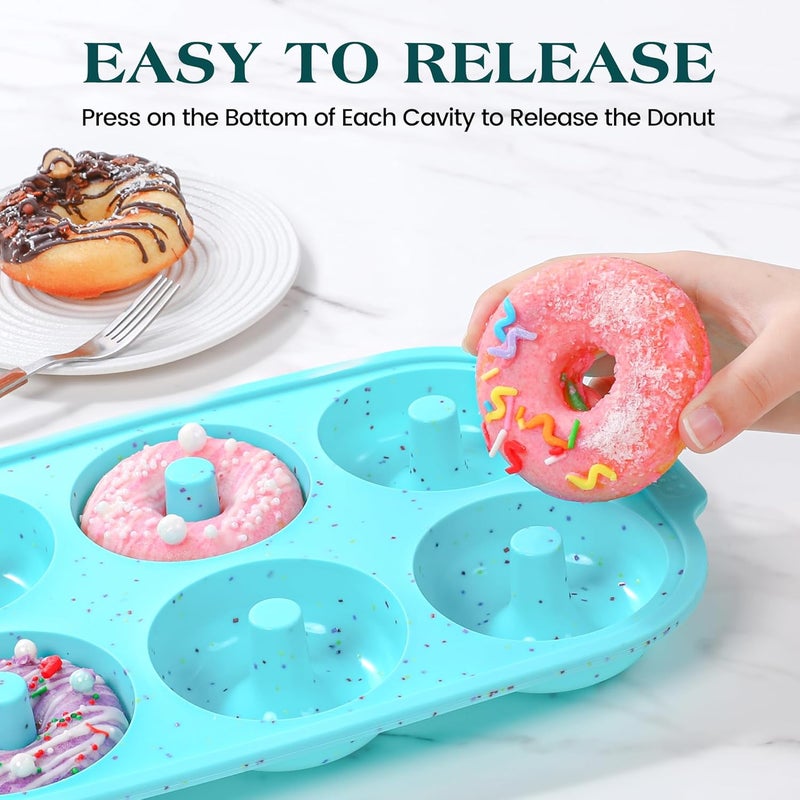 AOTASO Silicone Donut Pan for Baking with Metal Reinforced Frame, Nonstick 3.25 inch Doughnut Baking Pans, 6 Cavity Donut Trays, Make Perfect Bagels and Cake Donuts (Aque) - Image 3